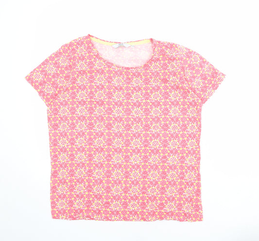 EWM Womens Pink Geometric 100% Cotton Basic T-Shirt Size 14 Round Neck - Size 14-16