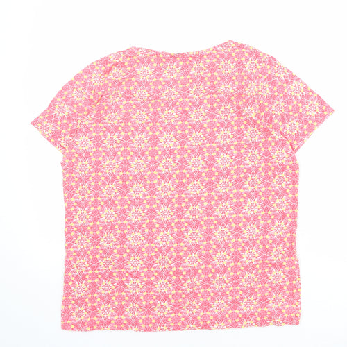 EWM Womens Pink Geometric 100% Cotton Basic T-Shirt Size 14 Round Neck - Size 14-16
