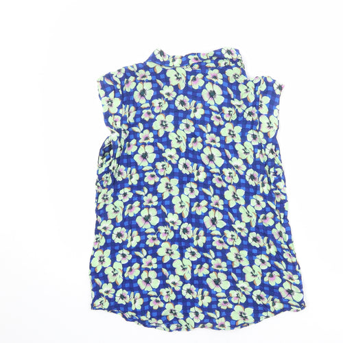NEXT Womens Blue Floral Viscose Basic Button-Up Size 6 Collared