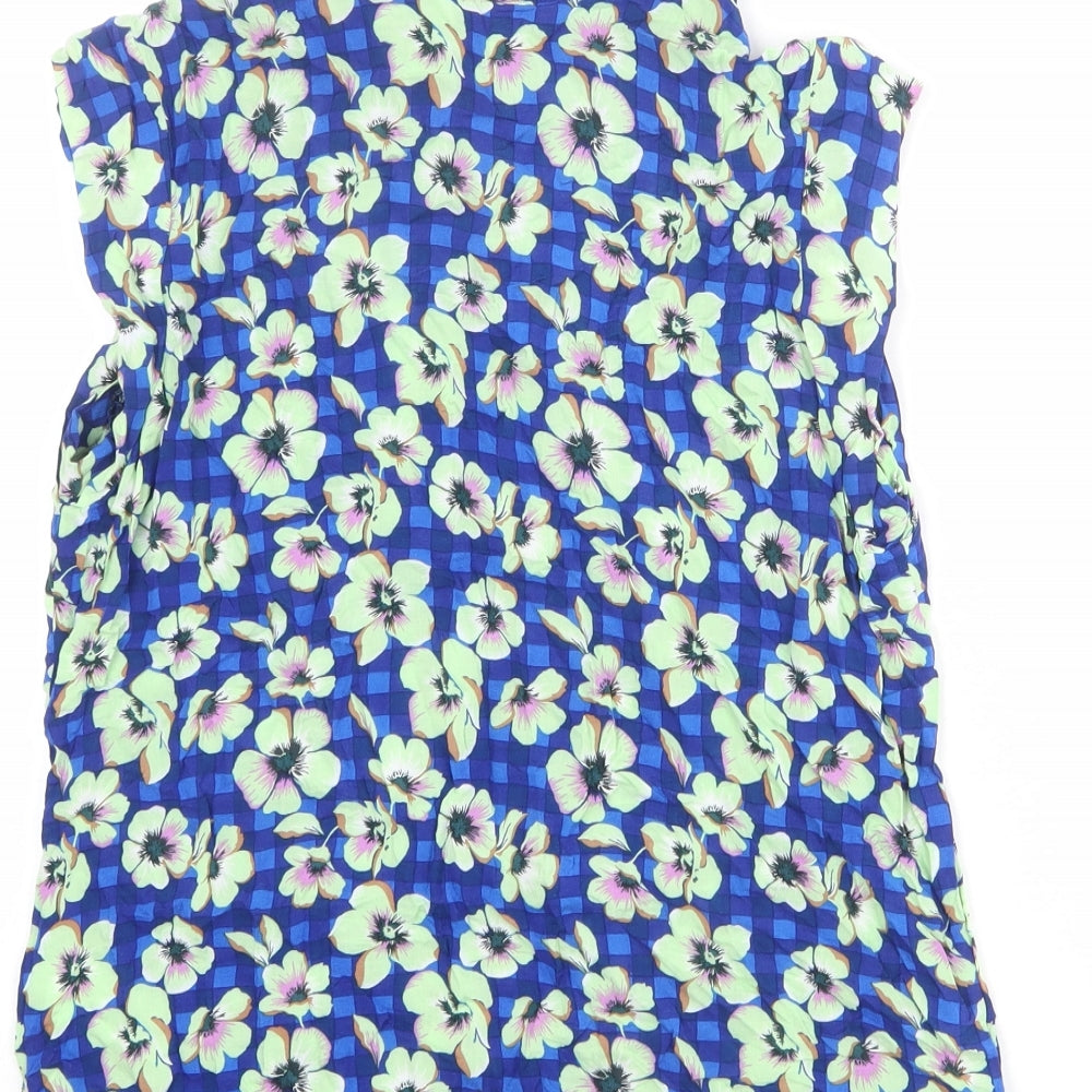 NEXT Womens Blue Floral Viscose Basic Button-Up Size 6 Collared