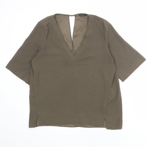 River Island Womens Green Polyester Basic Blouse Size 10 V-Neck