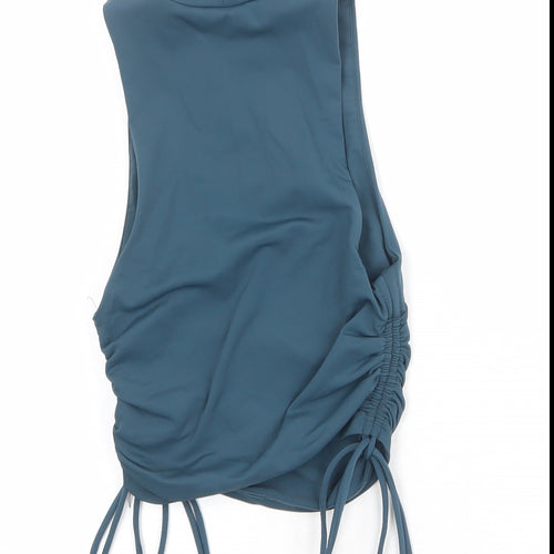 Zara Womens Blue Nylon Basic Tank Size S Mock Neck