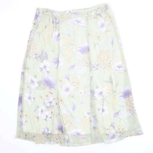 Debenhams Womens Green Floral Polyester A-Line Skirt Size 16 Zip