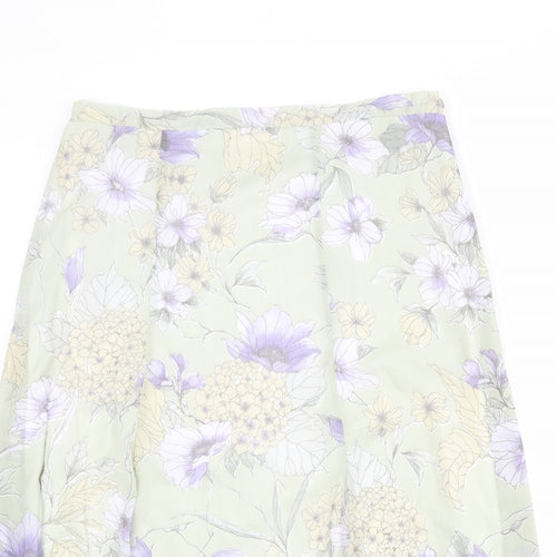 Debenhams Womens Green Floral Polyester A-Line Skirt Size 16 Zip