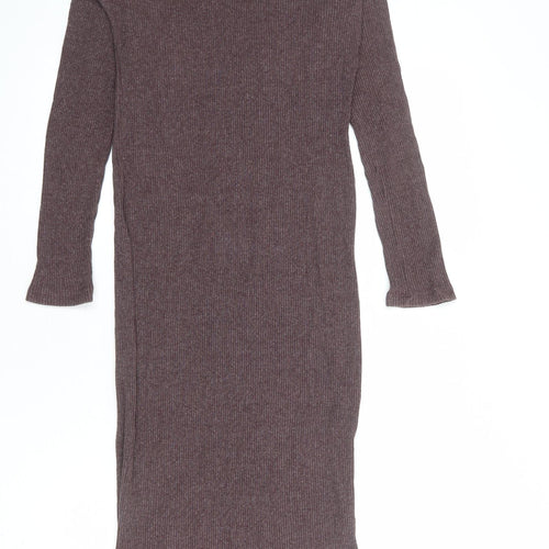 Zara Womens Purple Polyacrylate Fibre Jumper Dress Size M Mock Neck Pullover