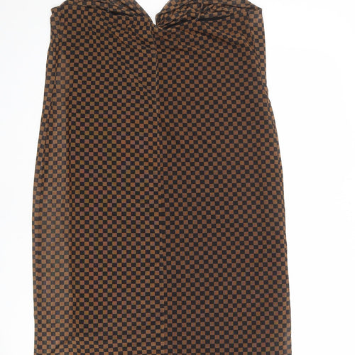 ASOS Womens Brown Check Polyester Slip Dress Size 18 Cowl Neck Pullover