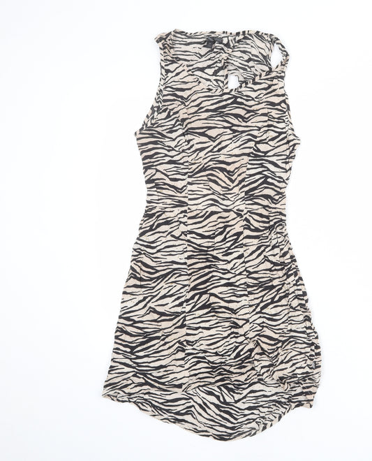 VANS Womens Beige Animal Print Viscose A-Line Size M Round Neck Pullover - Tiger pattern
