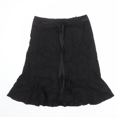 BHS Womens Black Linen Trumpet Skirt Size 10 Zip