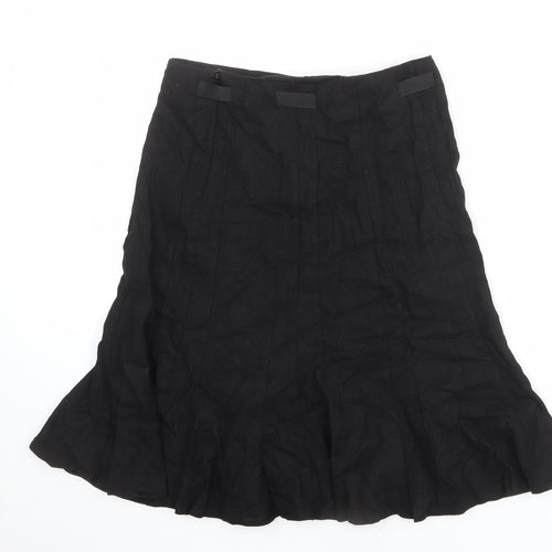 BHS Womens Black Linen Trumpet Skirt Size 10 Zip