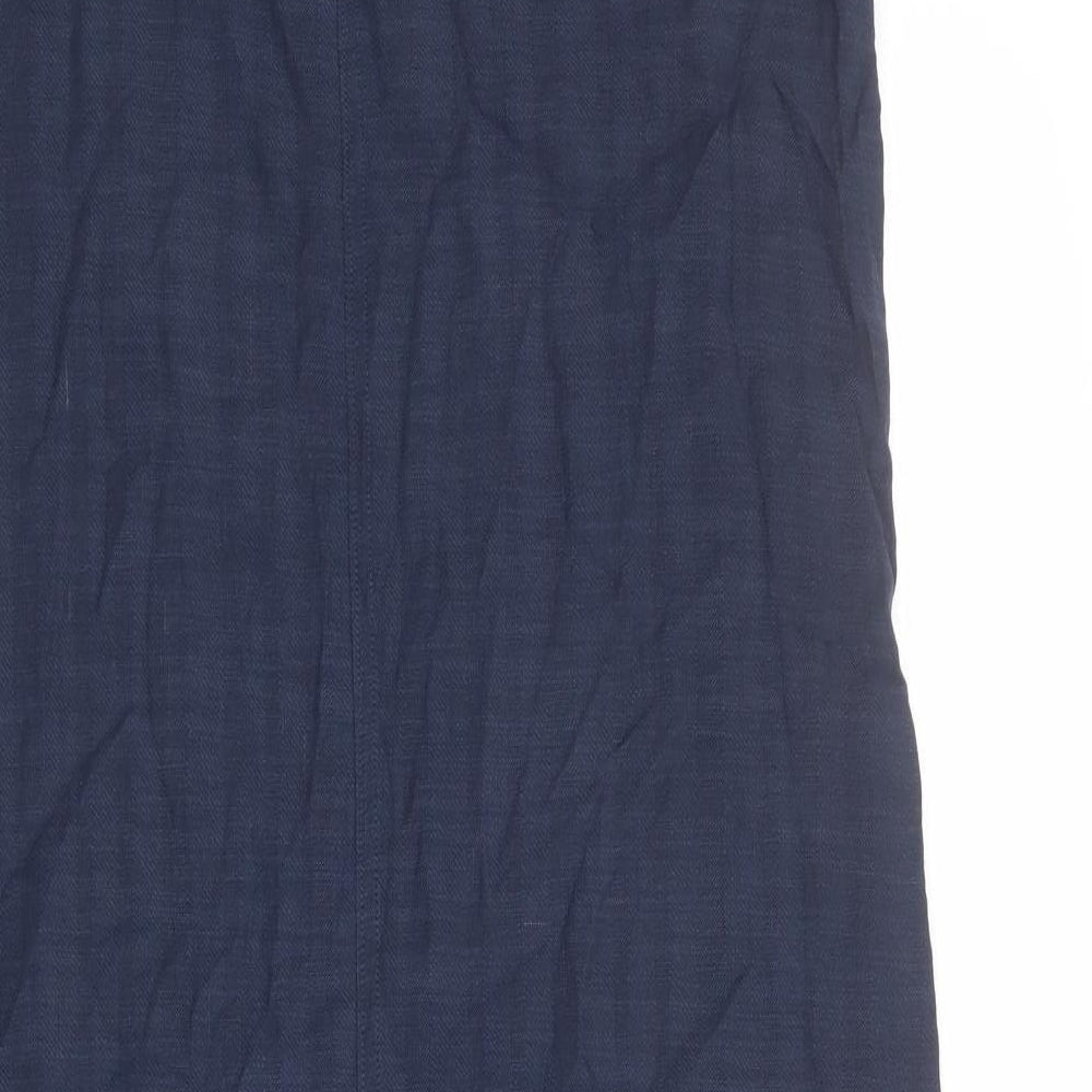 Marks and Spencer Womens Blue Lyocell A-Line Size 12 Round Neck Button