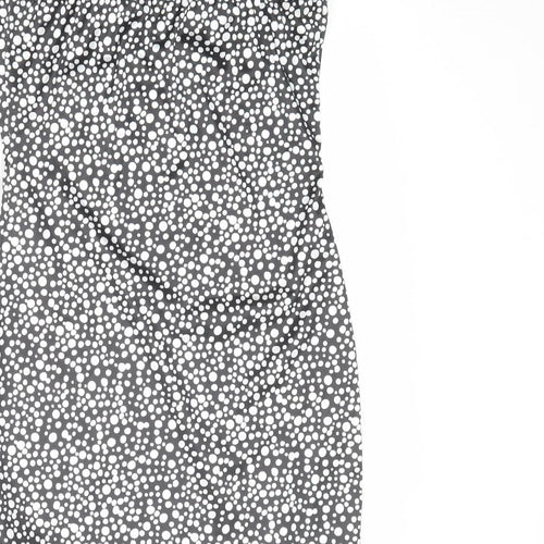 PRETTYLITTLETHING Womens Black Polka Dot Polyester A-Line Size 8 V-Neck Pullover