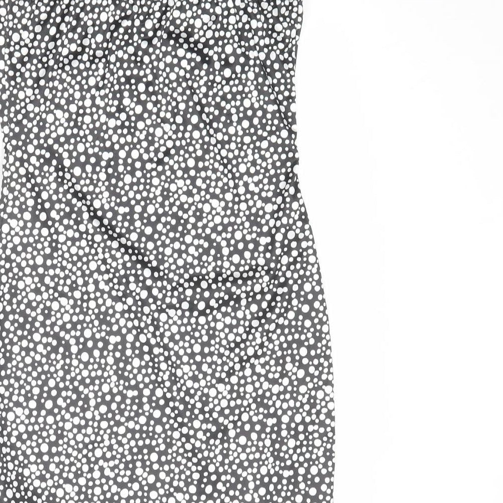 PRETTYLITTLETHING Womens Black Polka Dot Polyester A-Line Size 8 V-Neck Pullover