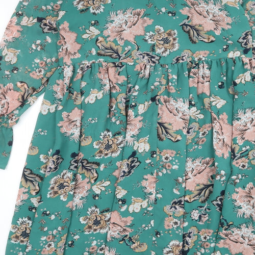 Glamorous Womens Green Floral Polyester A-Line Size M Round Neck Zip