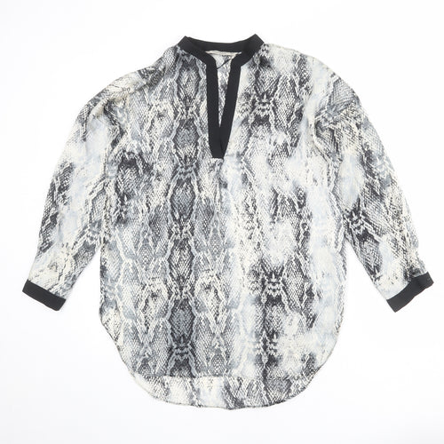Zara Womens Multicoloured Animal Print Polyester Basic Blouse Size S V-Neck - Snake Print