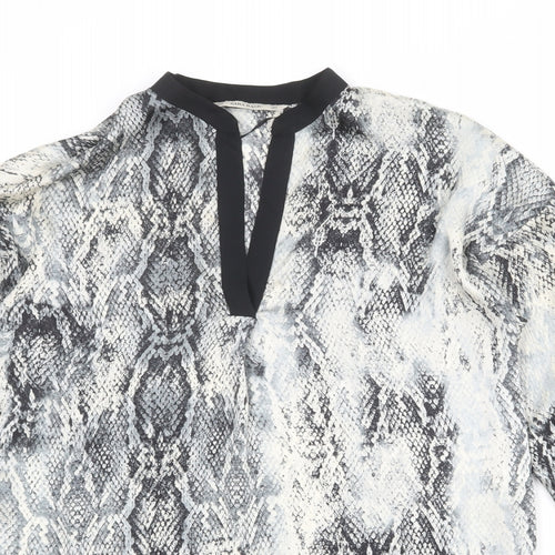 Zara Womens Multicoloured Animal Print Polyester Basic Blouse Size S V-Neck - Snake Print