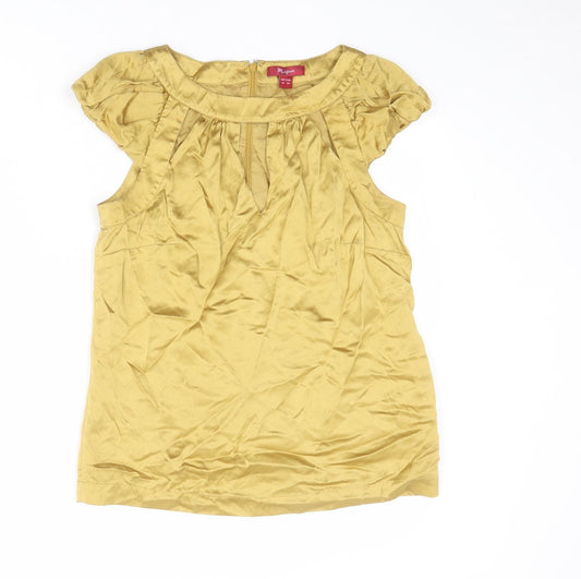 Monsoon Womens Gold Silk Basic Blouse Size 10 Round Neck