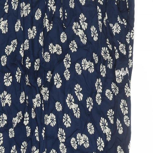 Weird Fish Womens Blue Floral Viscose Trousers Size 18 L27 in Regular