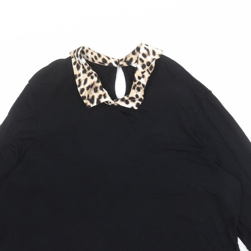 M&Co Womens Black Viscose Basic Blouse Size 14 Collared