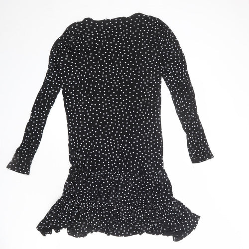 Wednesday's Girl Womens Black Polka Dot Viscose A-Line Size XS Round Neck Pullover