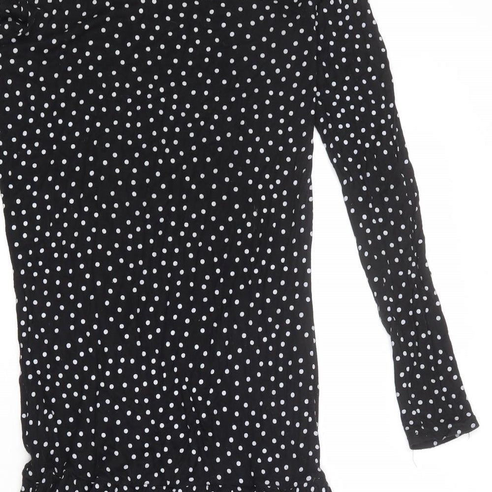 Wednesday's Girl Womens Black Polka Dot Viscose A-Line Size XS Round Neck Pullover