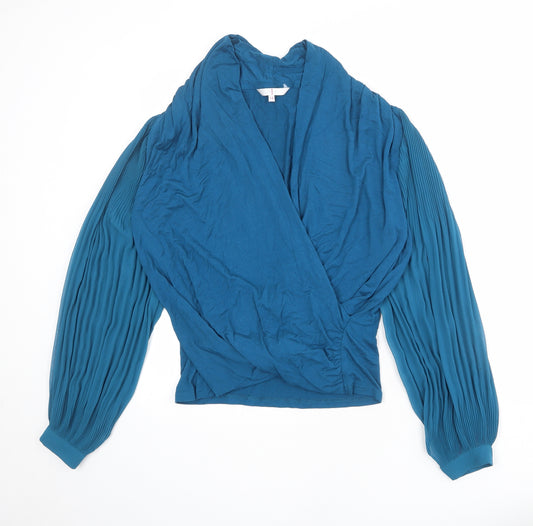 Jasper Conran Womens Blue Viscose Basic Blouse Size 14 V-Neck