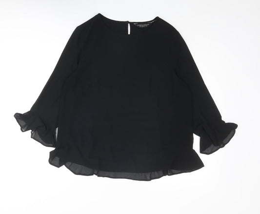 Dorothy Perkins Womens Black Polyester Basic Blouse Size 14 Round Neck