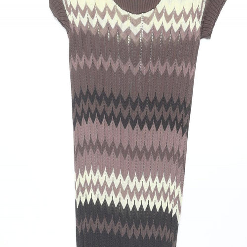 Kookai Womens Brown Geometric Viscose Jumper Dress Size 6 Scoop Neck Pullover