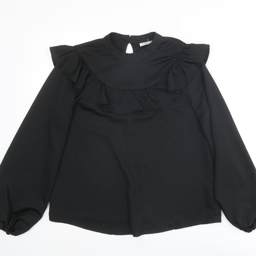 Topshop Womens Black Polyester Basic Blouse Size 10 Round Neck