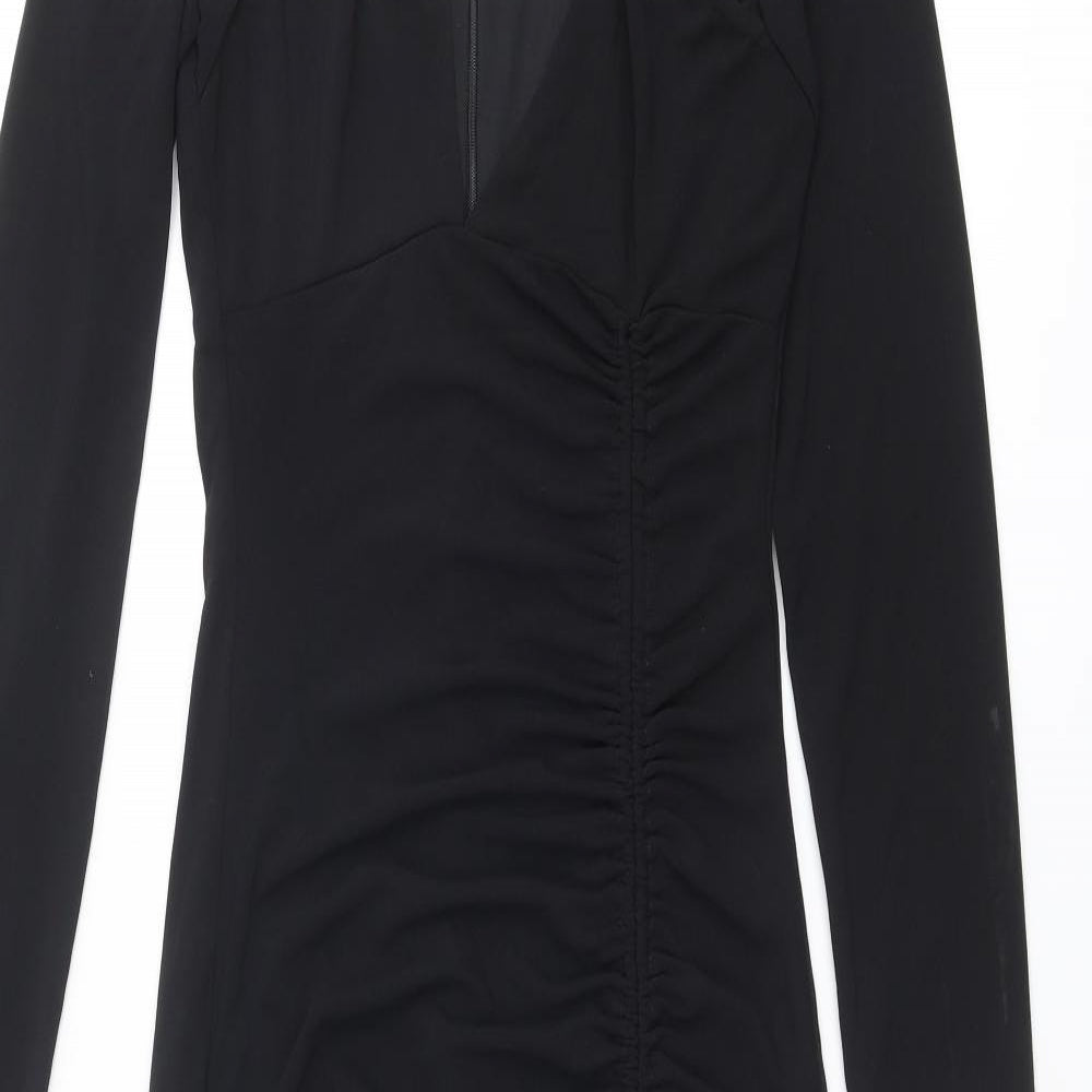 Zara Womens Black Polyester Maxi Size S V-Neck Zip