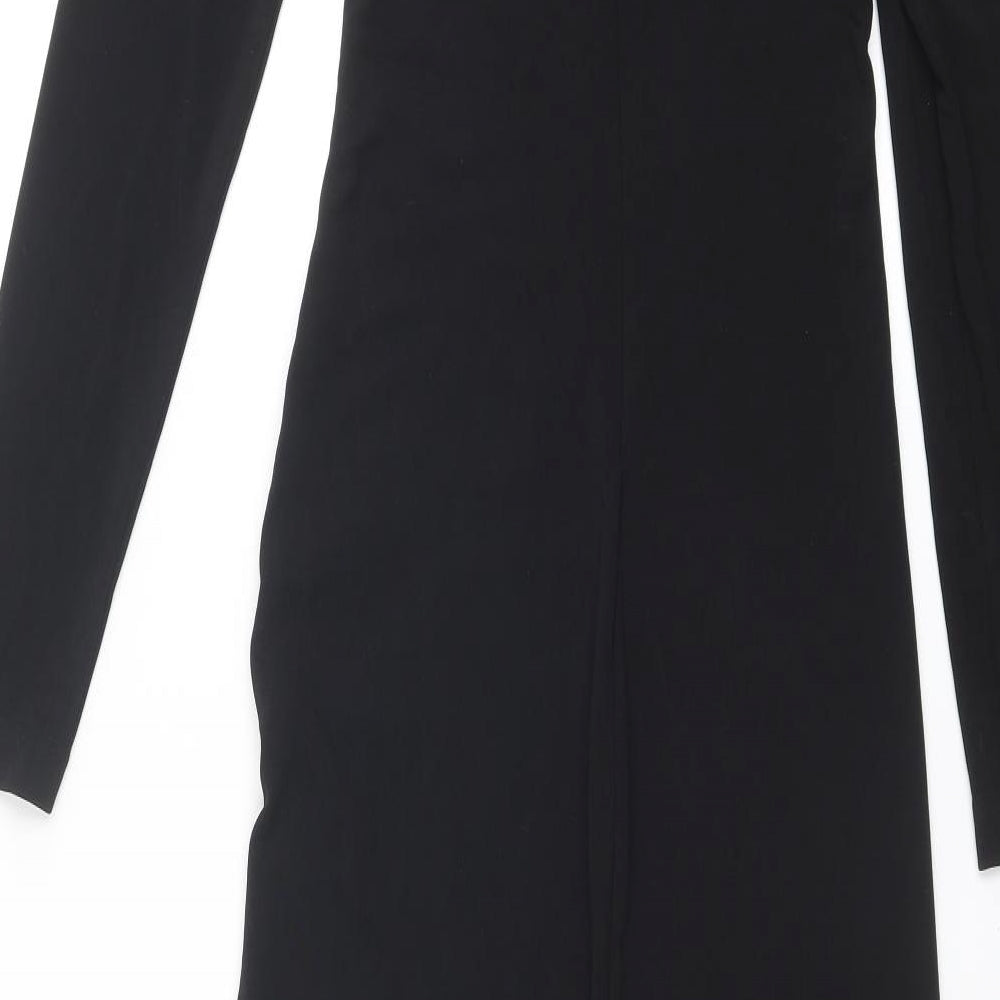 Zara Womens Black Polyester Maxi Size S V-Neck Zip