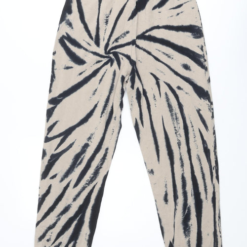 Pull&Bear Womens Beige Geometric Cotton Jogger Trousers Size M L28 in Regular - Tie Dye