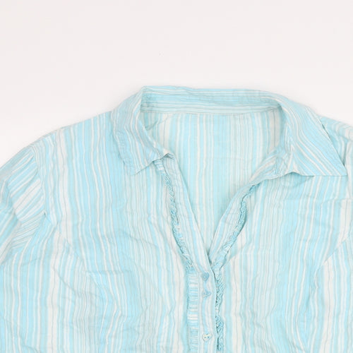 Per Una Womens Blue Striped Cotton Basic Button-Up Size 16 Collared