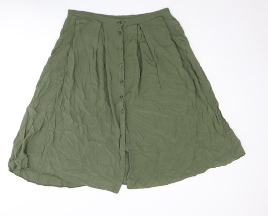 ASOS Womens Green Viscose A-Line Skirt Size 16 Button