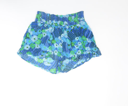 Urban Outfitters Womens Blue Floral Viscose Paperbag Shorts Size M Regular Pull On