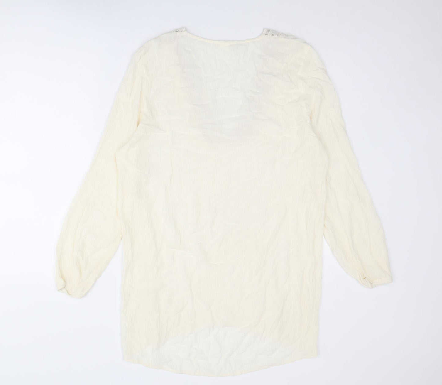 H&M Womens Ivory Polyester Tunic Blouse Size 10 V-Neck - Crocheted Lace Detail