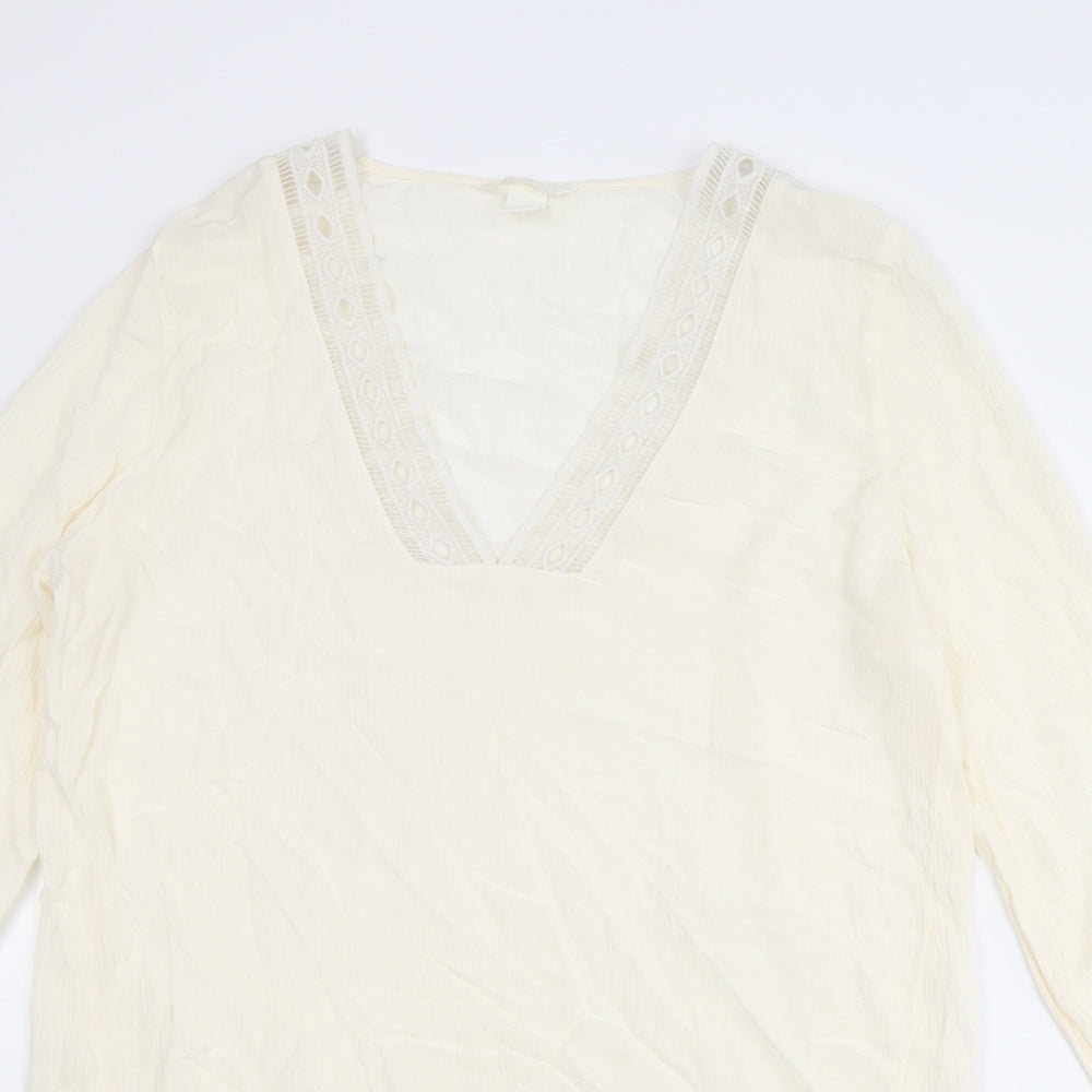 H&M Womens Ivory Polyester Tunic Blouse Size 10 V-Neck - Crocheted Lace Detail
