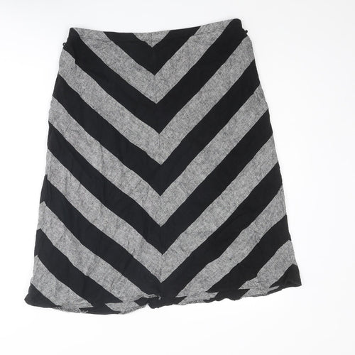 Marks and Spencer Womens Black Striped Linen Swing Skirt Size 14