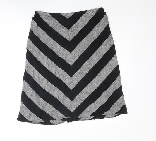 Marks and Spencer Womens Black Striped Linen Swing Skirt Size 14