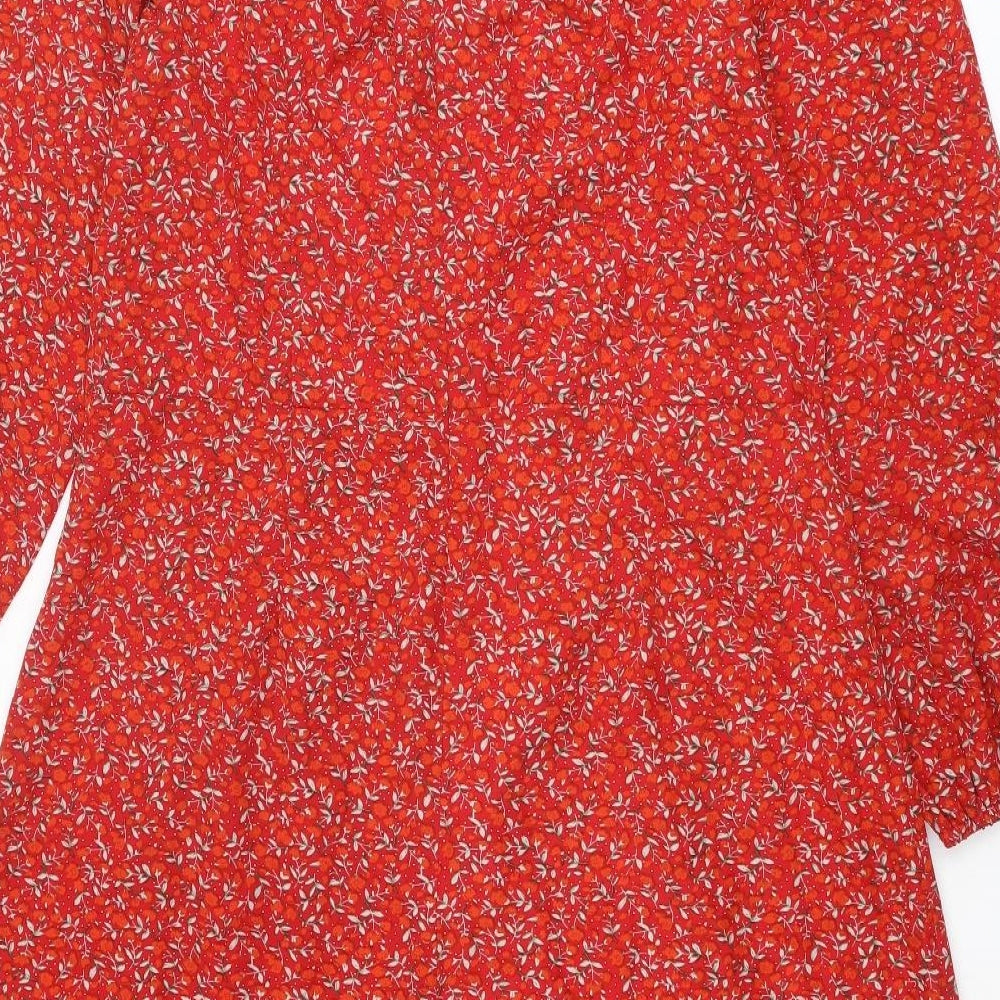 Boohoo Womens Red Floral Polyester A-Line Size 18 Square Neck Zip