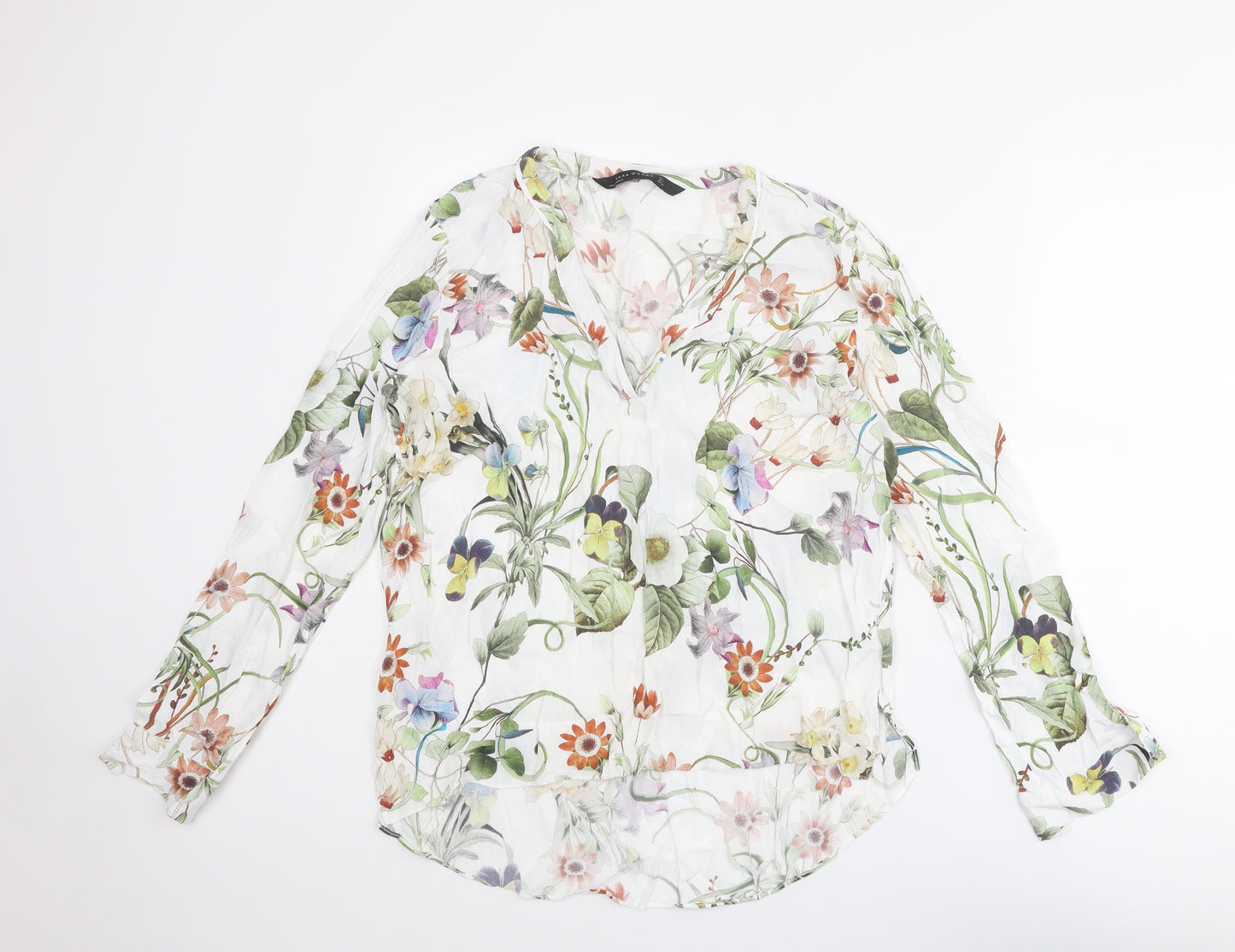 Zara Womens Multicoloured Floral Viscose Basic Blouse Size L V-Neck