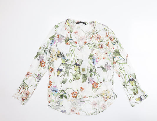 Zara Womens Multicoloured Floral Viscose Basic Blouse Size L V-Neck