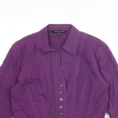 Laura Ashley Womens Purple Cotton Basic Button-Up Size 10 Collared