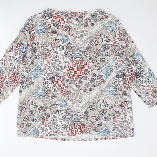 Bonmarché Womens Multicoloured Geometric Cotton Basic Blouse Size 20 V-Neck