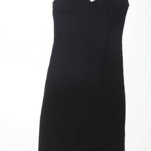 Zara Womens Black Polyester Tank Dress Size M V-Neck Pullover - Ribbed
