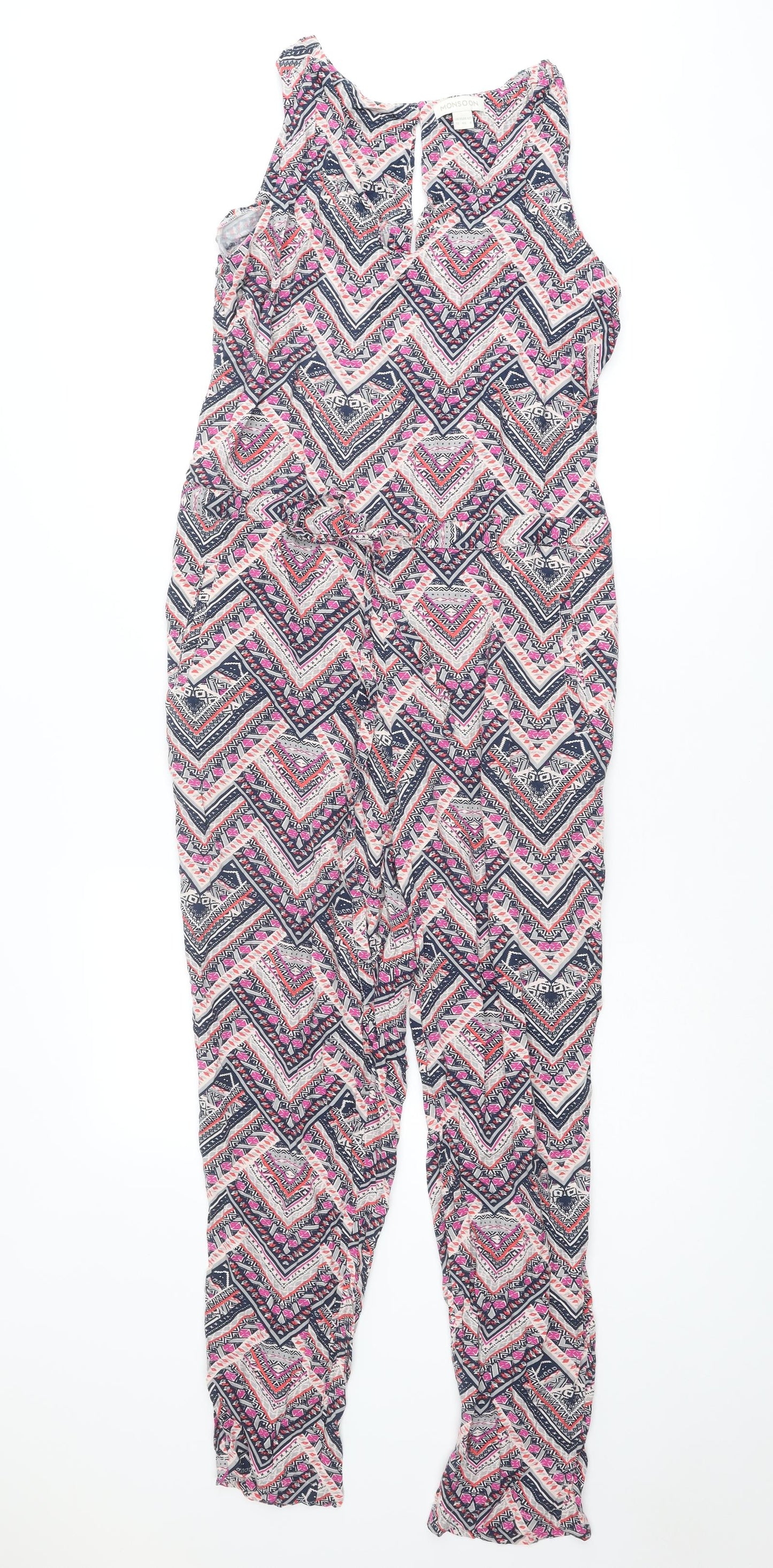 Monsoon Womens Multicoloured Geometric Viscose Jumpsuit One-Piece Size 12 L28 in Button