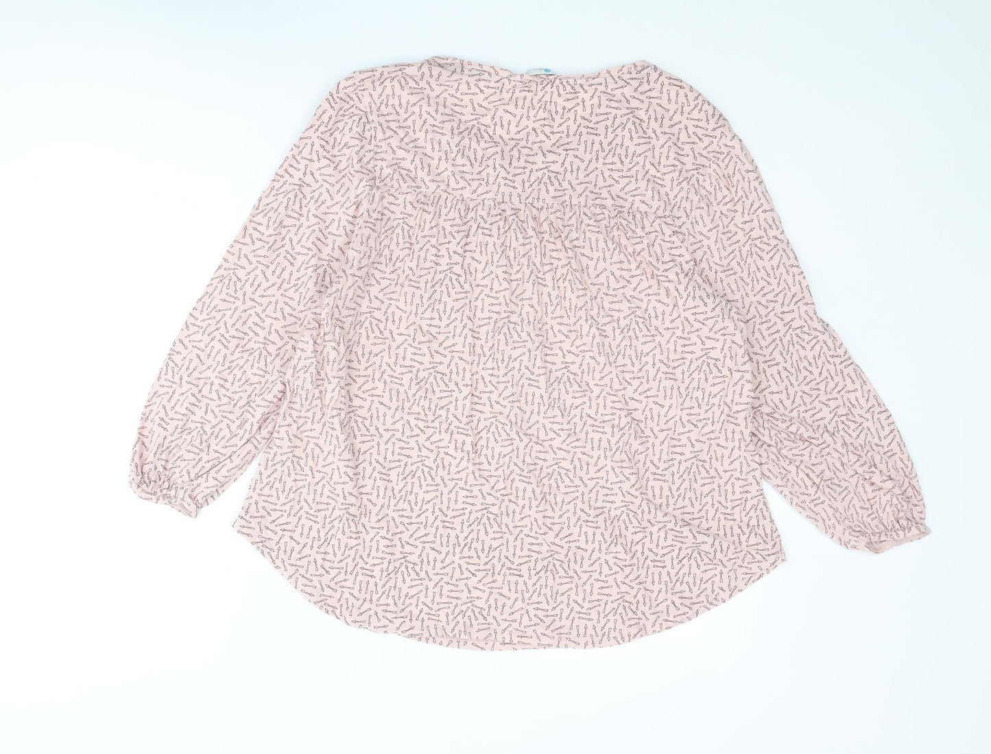 Boden Womens Pink Geometric Cotton Basic Blouse Size L Round Neck