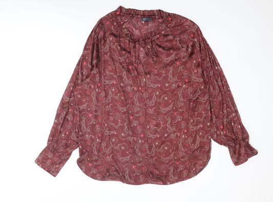 Marks and Spencer Womens Red Paisley Polyester Basic Blouse Size 18 Round Neck