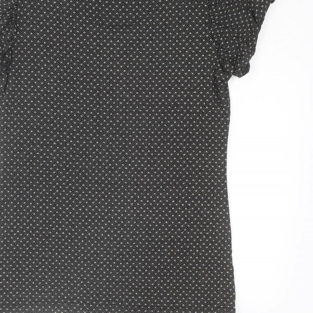 NEXT Womens Black Geometric Viscose Basic T-Shirt Size 12 Round Neck