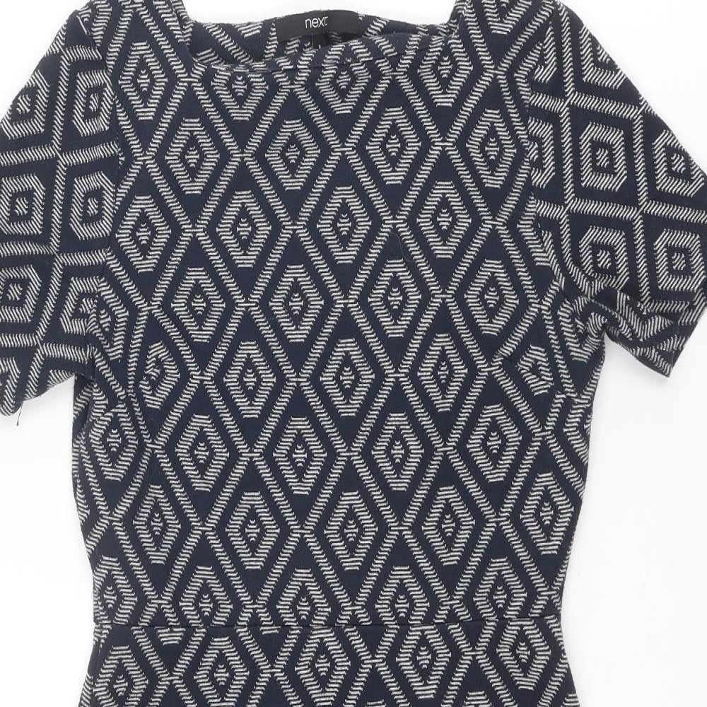 NEXT Womens Blue Geometric Polyester Shift Size 8 Square Neck Pullover
