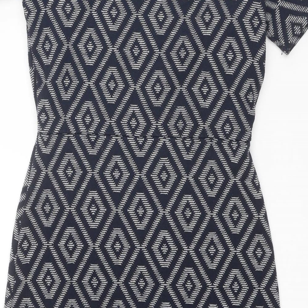 NEXT Womens Blue Geometric Polyester Shift Size 8 Square Neck Pullover
